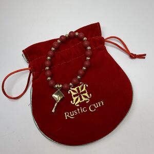 Rustic Cuff Gold And Red Graduation Cap Charm Stretch Bracelet